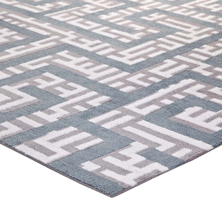 Nahia Geometric Maze 5x8 Area Rug - Ivory, Light Gray and Sky Blue