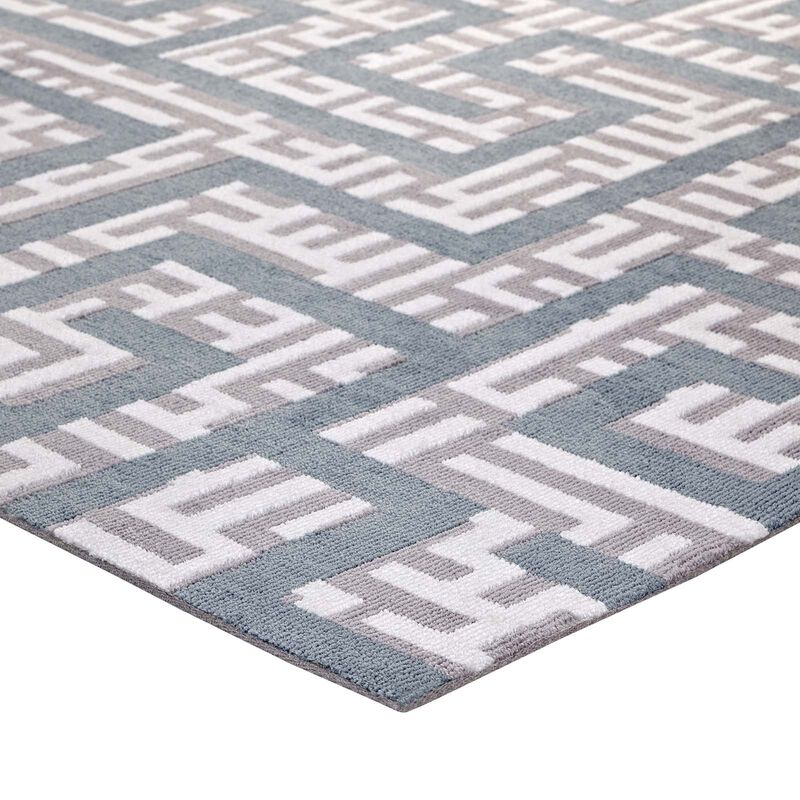 Nahia Geometric Maze 5x8 Area Rug - Ivory, Light Gray and Sky Blue