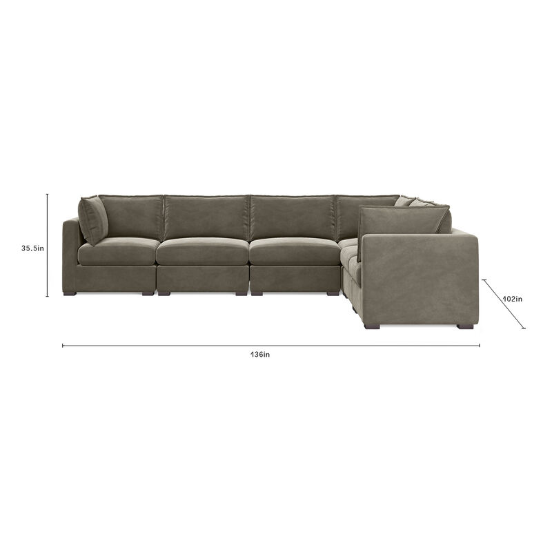 Bennett 6 Piece Flange Seam Modular Sofa  - Olive Green Velvet
