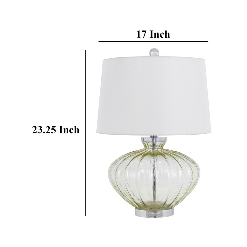 23 Inch Table Lamp Set of 2, Round Crystal Base, White Fabric Shade - Benzara