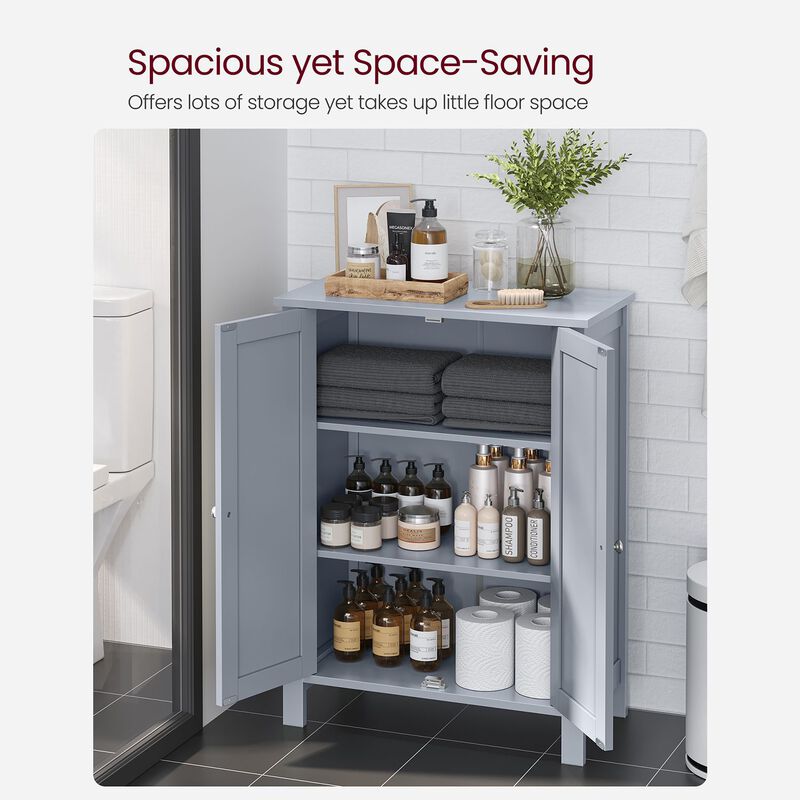 Bathroom Floor Storage Cabinet with Double Door Adjustable Shelf