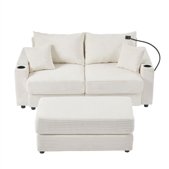 Merax Modern Loveseat Sofa with A Movable Ottoman