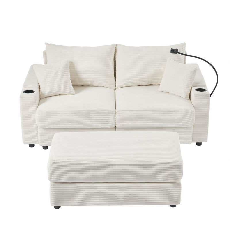 Merax Modern Loveseat Sofa with A Movable Ottoman