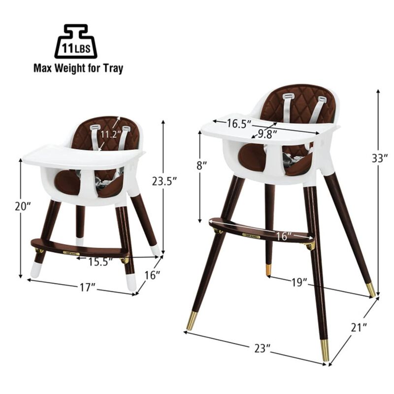 Hivvago 3-In-1 Adjustable Baby High Chair with Soft Seat Cushion for Toddlers