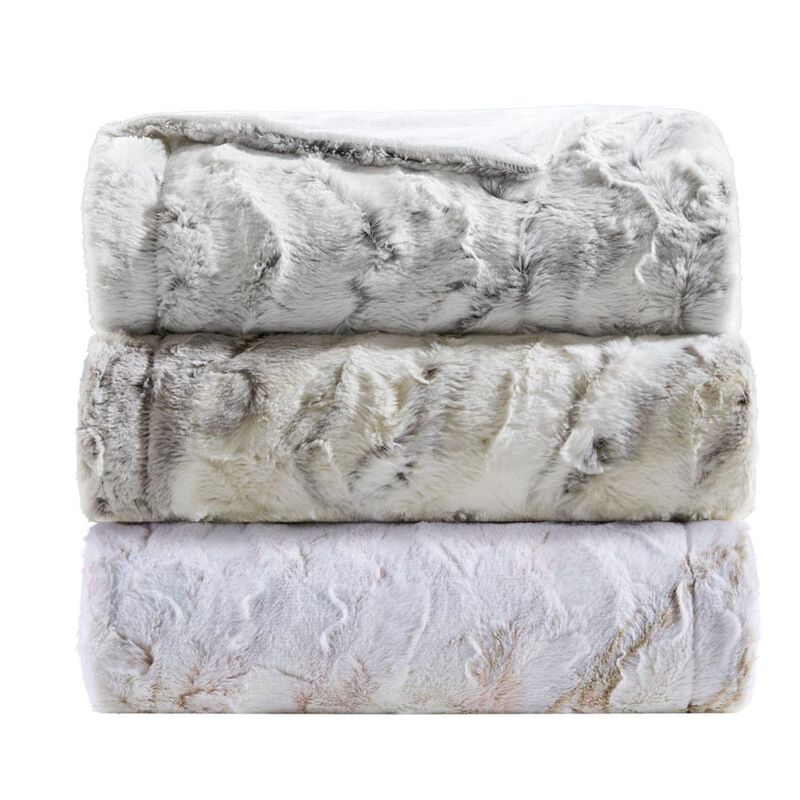 Belen Kox Marble Printed Knitted Long Fur Throw, Belen Kox