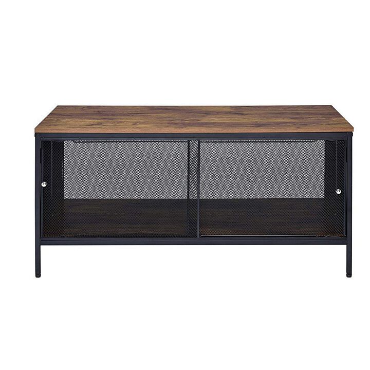 Metal Coffee Table with 1 Bottom Shelf and Mesh Design, Brown and Gray-Benzara