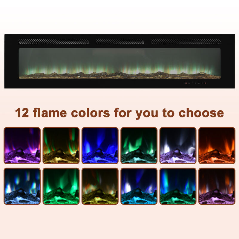 MONDAWE 72" Recessed Wall-Mounted Electric Fireplace 5000 BTU Heater with Remote Control