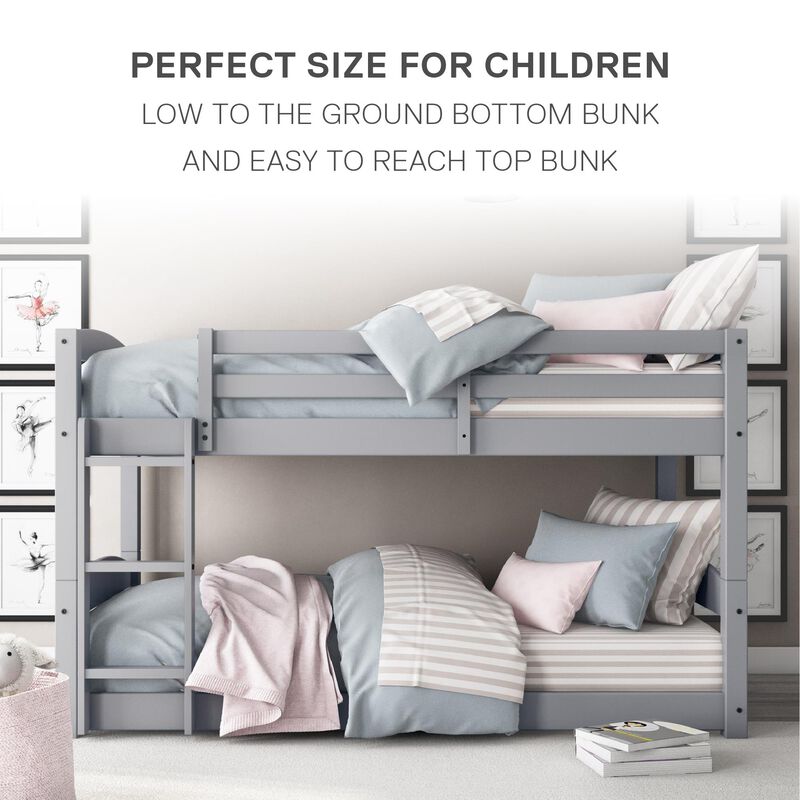DHP Sierra Low Profile Twin over Twin Bunk Bed with Ladder, Gray