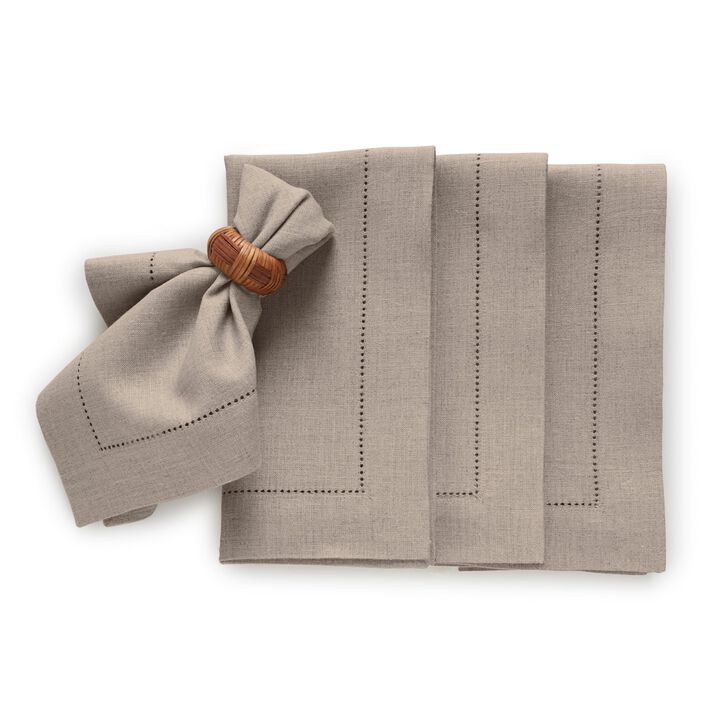 Solino Home 100% Pure Linen Cloth Napkins 20 X 20 Inch Set of 4 | Medium Weight Hemstitch Dinner Napkins