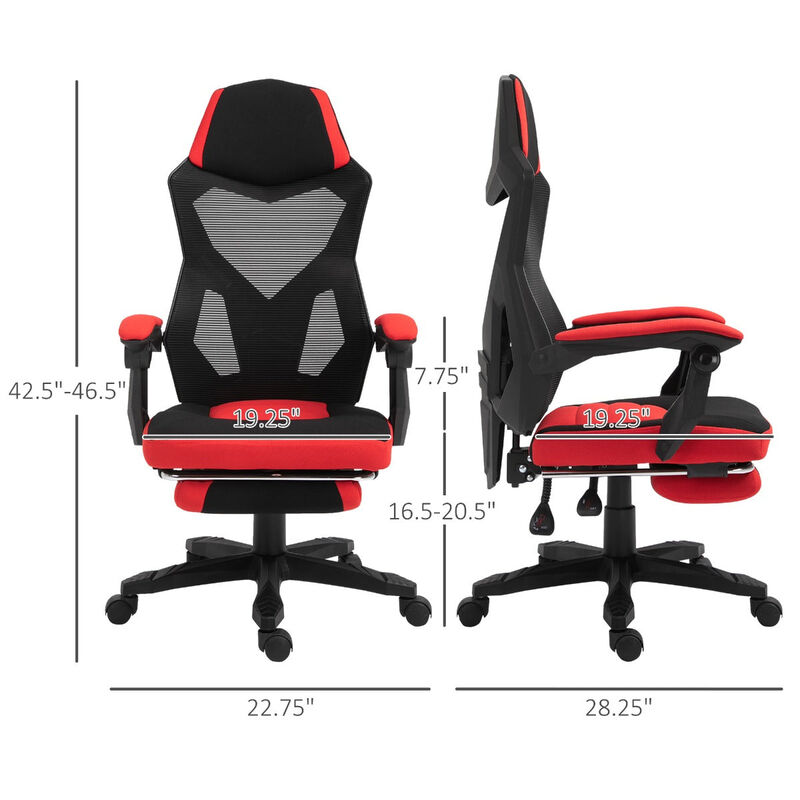 Red Ergonomic Task Chair: Mesh Office Chair with Retractable Footrest