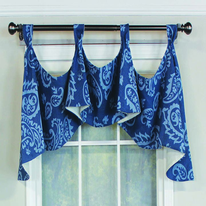 RLF Home Paisley Tab Window Treatment Valance 4" Top Tabs 50" x 20" Blue