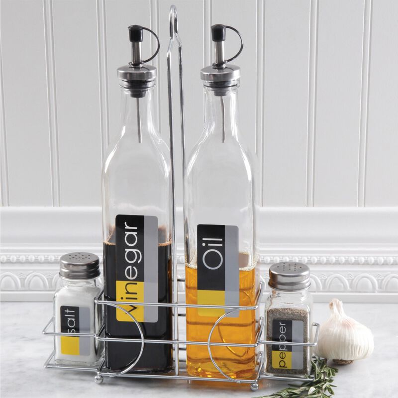General Store 4-Piece Condiment Set with Wire Caddy