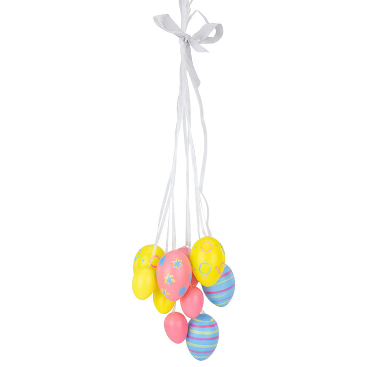 15" Pastel Pink  Yellow and Blue Floral Striped Spring Easter Egg Cluster Hanging Decoration