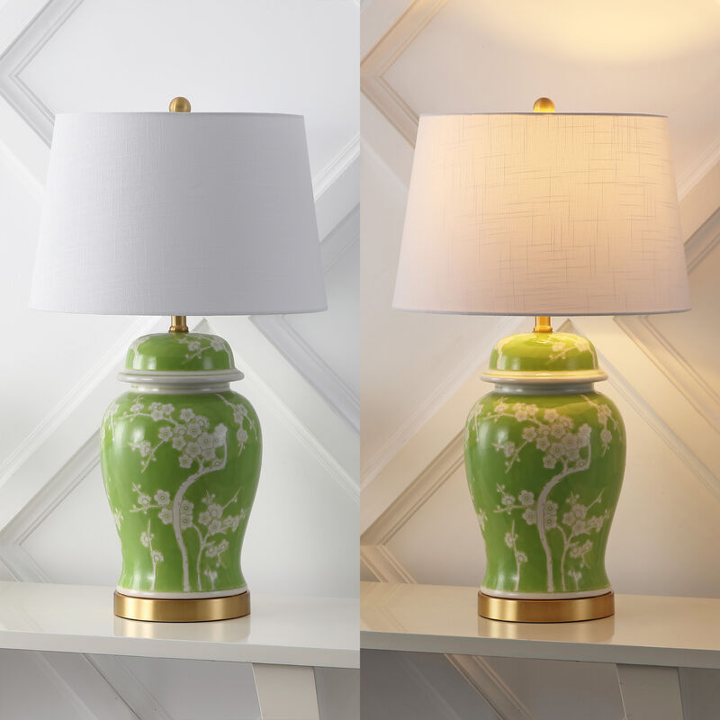 Gracie Traditional Cottage Ceramic Metal Ginger Jar LED Table Lamp