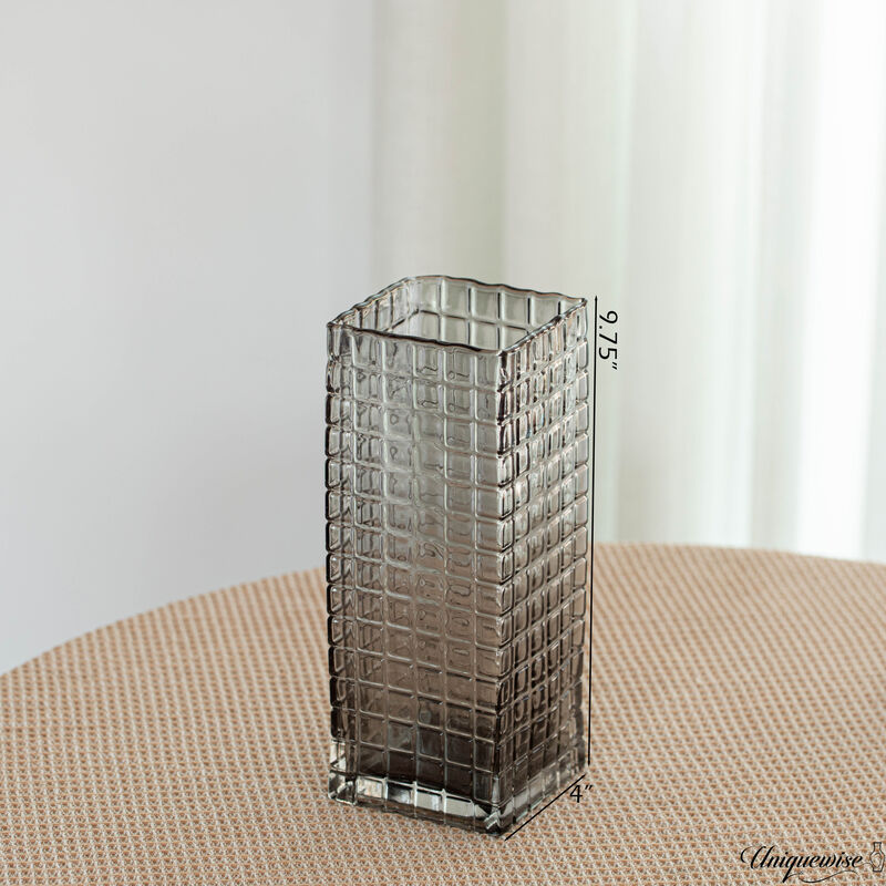 10-Inch Square Frosted Grey Vase