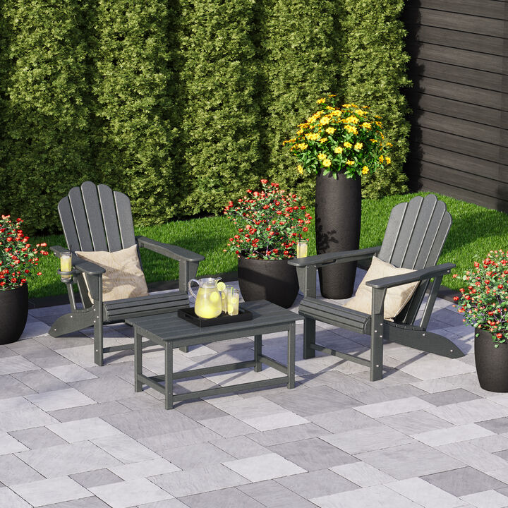 WestinTrends 3-Piece Adirondack Chairs with Cup Holders and Coffee Table Set