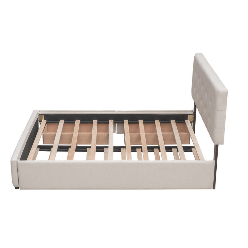 Merax Upholstered Platform Bed with 2 Drawers and 1 Twin XL Trundle