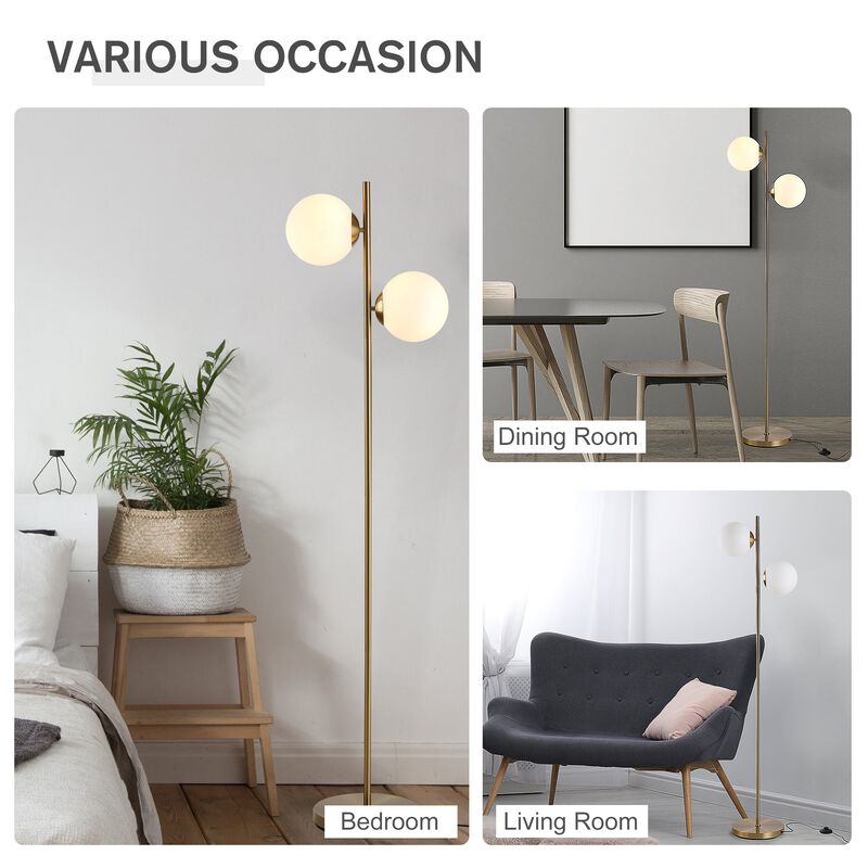 White Modern Illumination: Floor Lamp with 2 Glass Shades