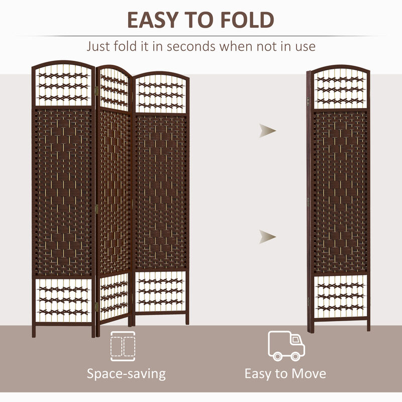 4 Panel Folding Room Divider Privacy Screen Wave Fiber Room Separator Brown