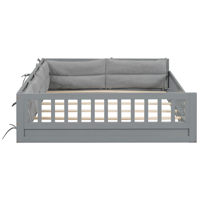 Merax Wood Platform Bed with Guardrail and Pillow
