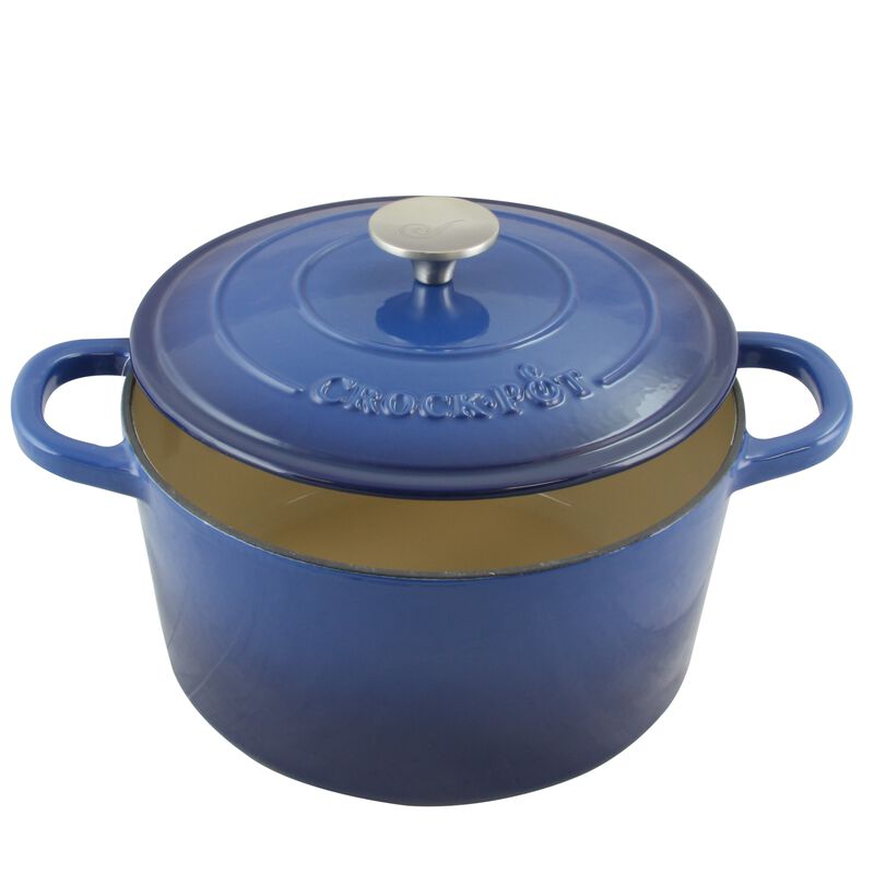 Crock Pot Artisan 5 Quart Round Enameled Cast Iron Dutch Oven in Sapphire Blue