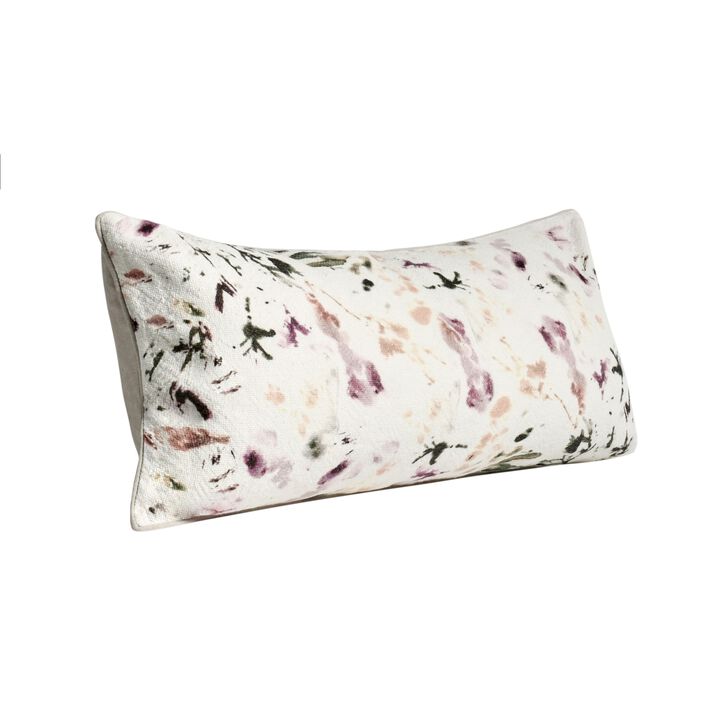 Lumbar Throw Pillow, Flower Design, 16x36 Inch Multicolor Cotton Linen - Benzara
