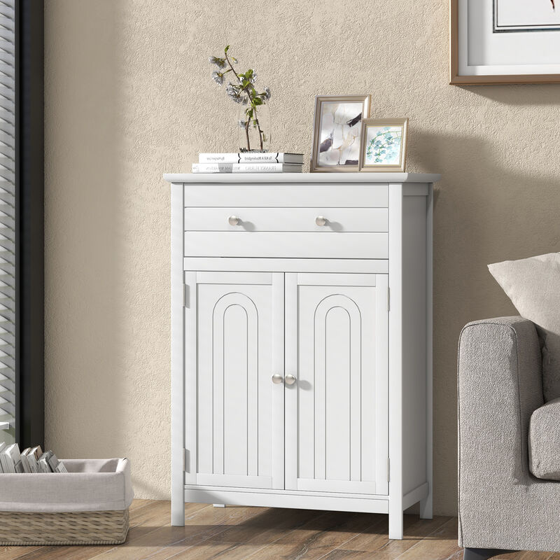 Wooden Bathroom Floor Cabinet with Drawer and Adjustable Shelf