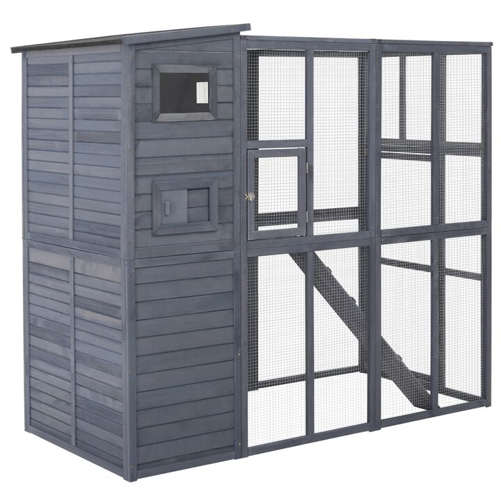 Grey Feline Paradise: 77x37x69 Outdoor Cat House with Platforms