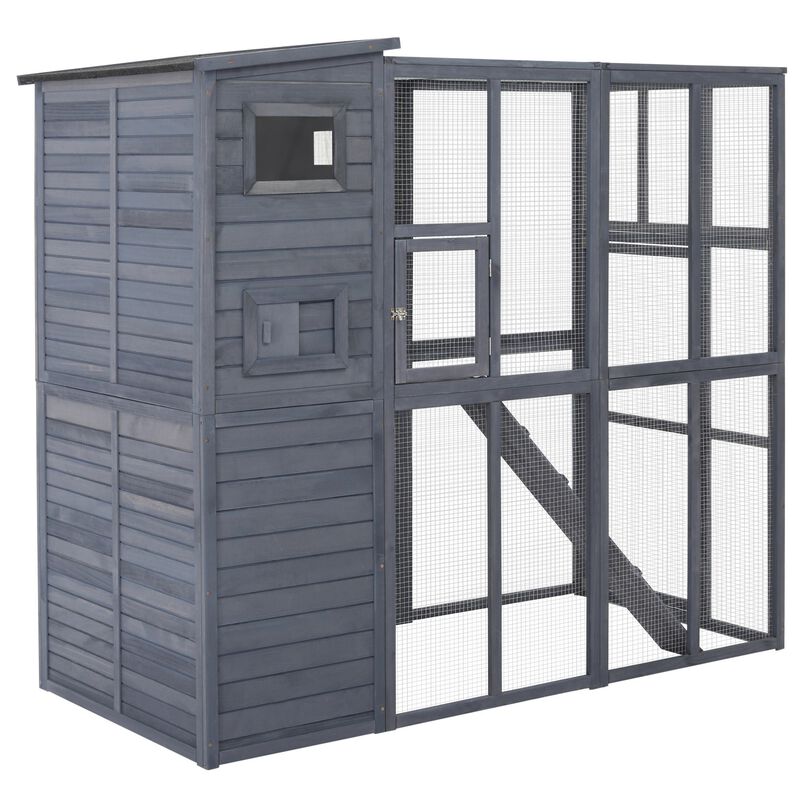 Grey Feline Paradise: 77x37x69 Outdoor Cat House with Platforms