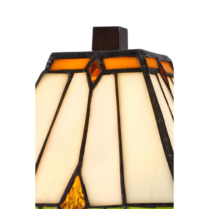 Eli 14 Inch Accent Lamp, Stained Square Tiffany Style Shade, Bronze Frame-Benzara