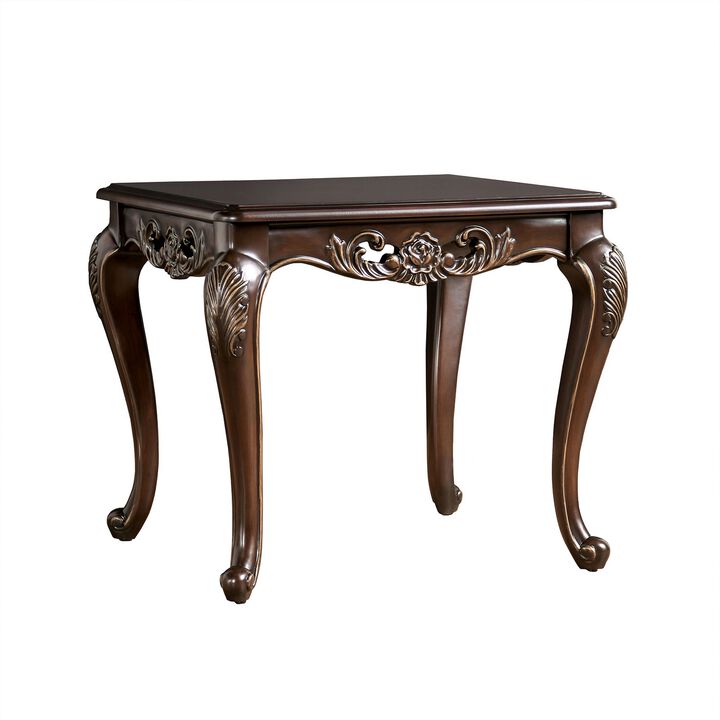 Halie Side End Table, 28 Inch, Classic Cabriole Legs, Dark Brown Solid Wood