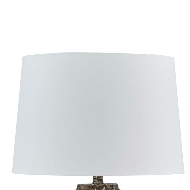 Vesy Table Lamp, Brown Abstract Impressions, 25 Inch Round Metal Base - Benzara