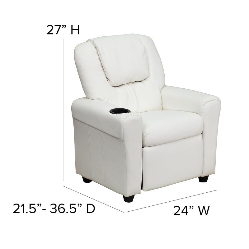 Flash Furniture Vana Vinyl Kids Recliner with Cup Holder, Headrest, and Safety Recline, Contemporary Reclining Chair for Kids, Supports up to 90 lbs., White