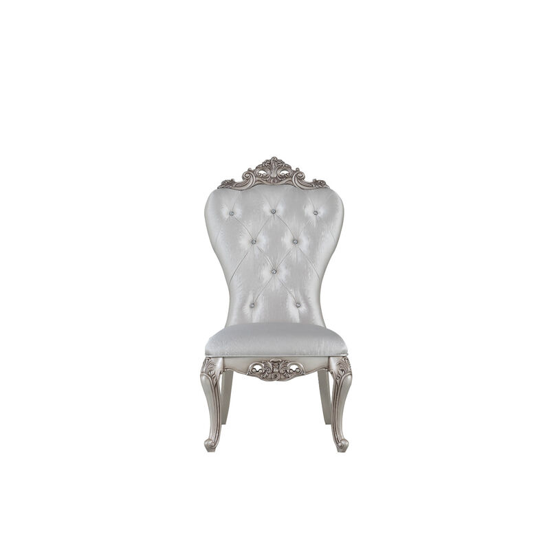 Wooden Side Chairs with Button Tufting, Set of Two, Cream and White - Benzara