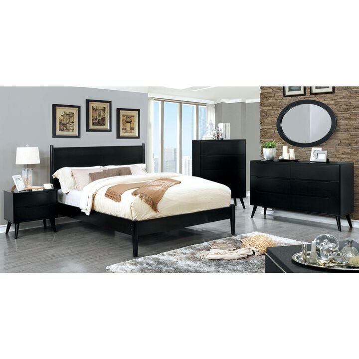 4 Drawer Wooden Chest With Round Tapered Legs, Black-Benzara