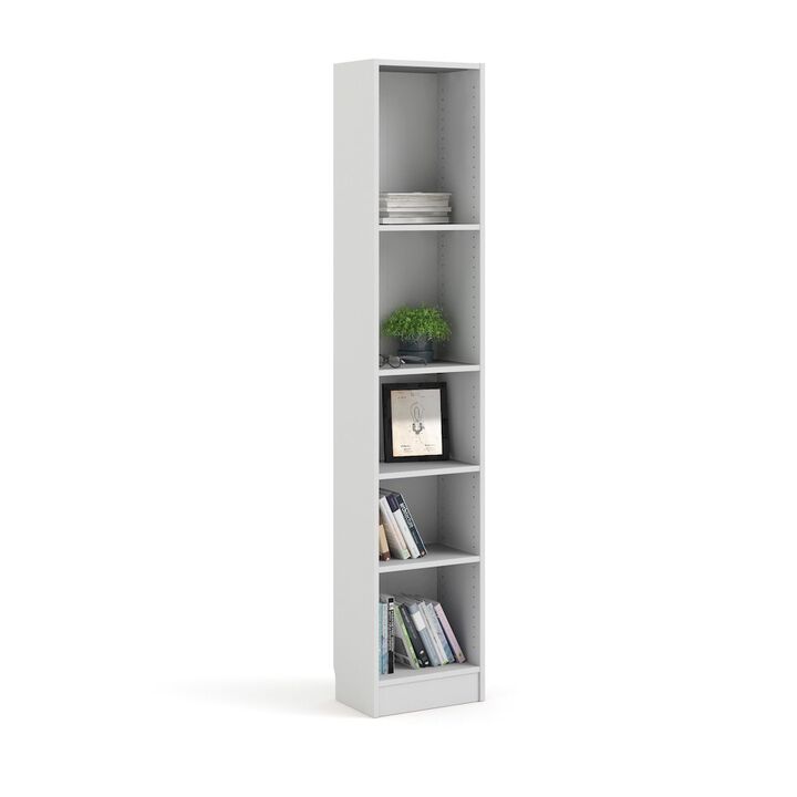 Tvilum Basic Tall Narrow 5 Shelf Bookcase - White