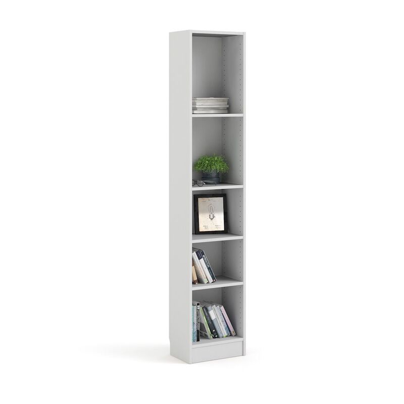 Tvilum Basic Tall Narrow 5 Shelf Bookcase - White