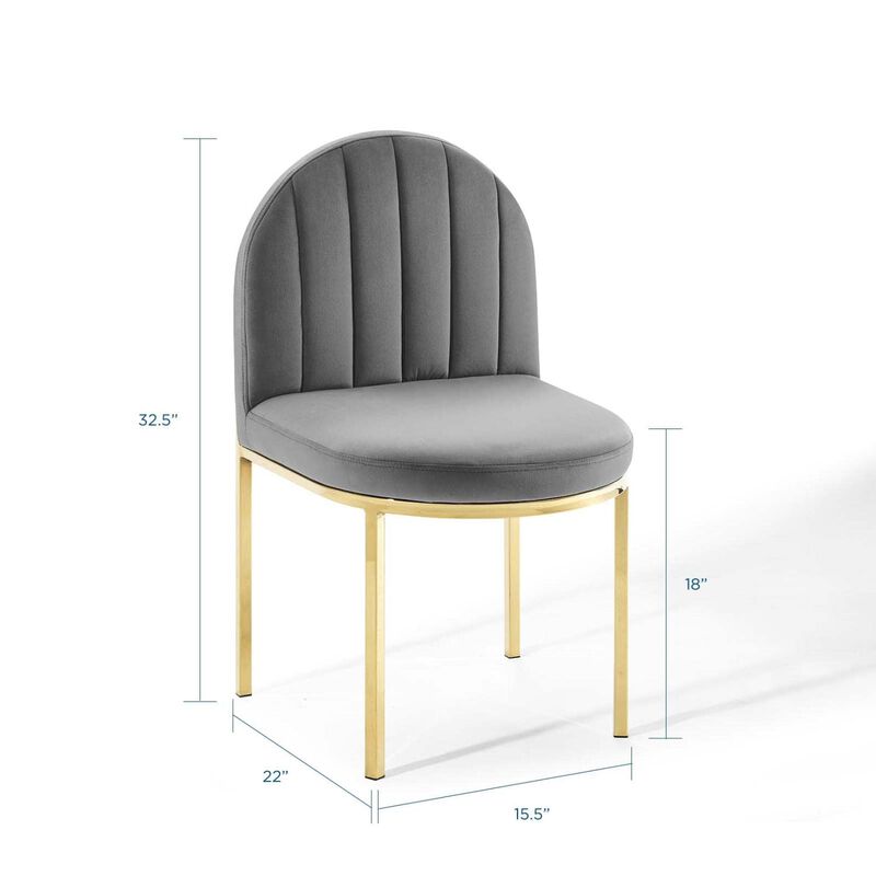 Modway Isla Channel Tufted Performance Velvet Dining Side Chair, Gold Gray