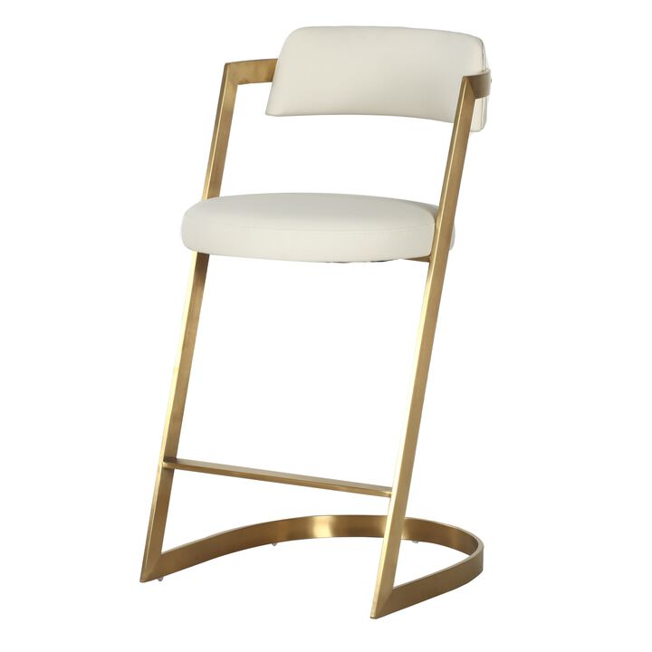 Cid Sandra Counter Height Stool Chair, Beige Pleather, Gold Steel Frame - Benzara