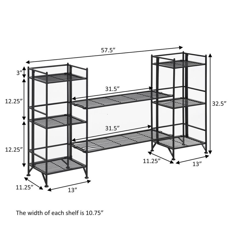 Convenience Concepts Xtra Storage 3 Tier Folding Metal Shelves with Set of 2 Deluxe Extension Shelves