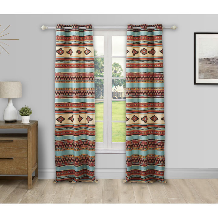 Tagus 84 Inch Window Curtains, Southwest Motifs, Grommets, Microfiber - Benzara