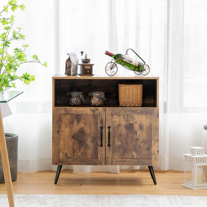 Hivvago Mid-century Wooden Storage Cabinet Wine Glass Holders-Rustic Brown