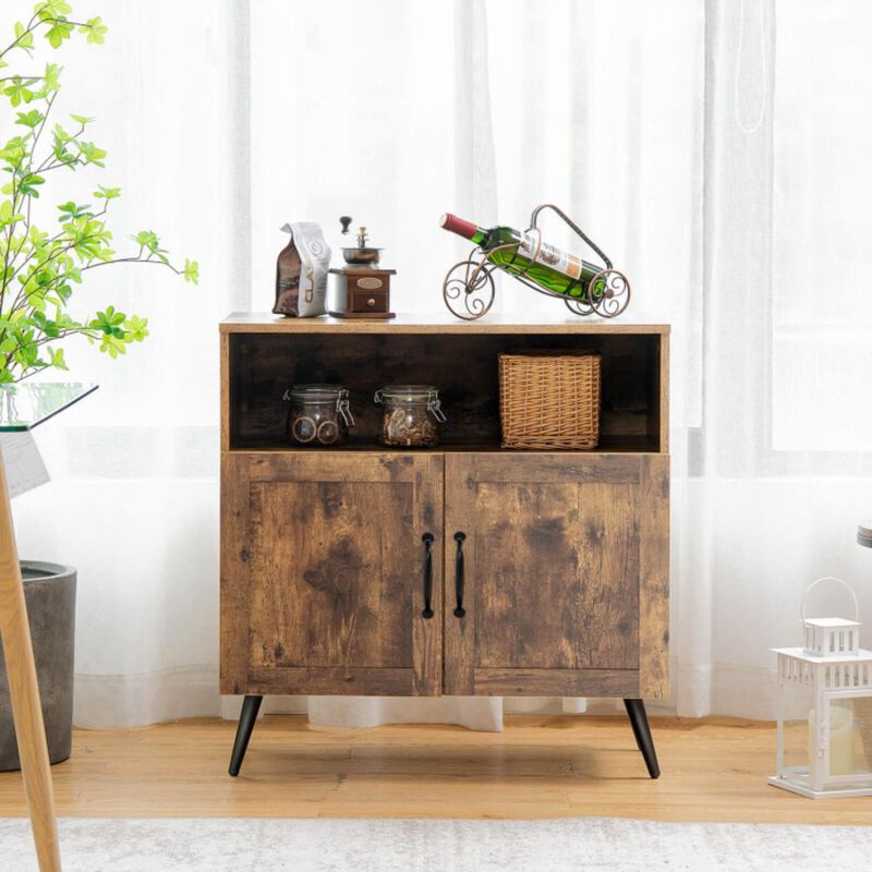Hivvago Mid-century Wooden Storage Cabinet Wine Glass Holders-Rustic Brown