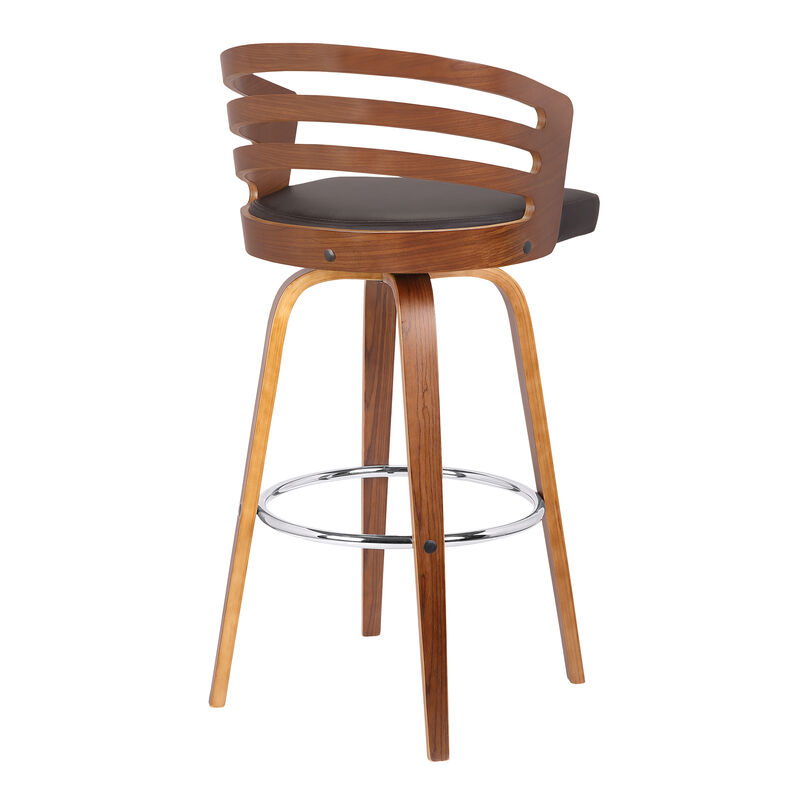 Jayden  Counter Height Swivel Grey Faux Leather and Walnut Wood Bar Stool