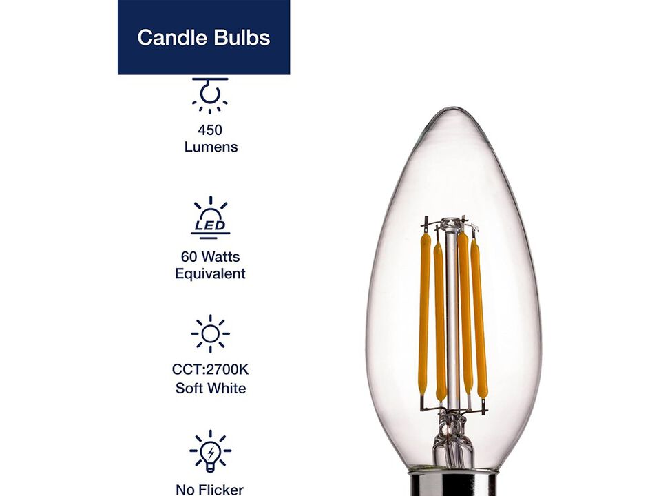FLSNT B11 E12 LED Candelabra Bulbs 60W Equivalent