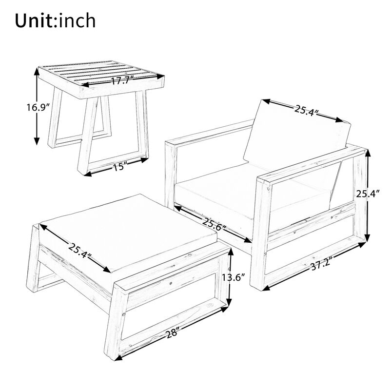 Merax Acacia Wood Outdoor Lounge Chair Seating Set
