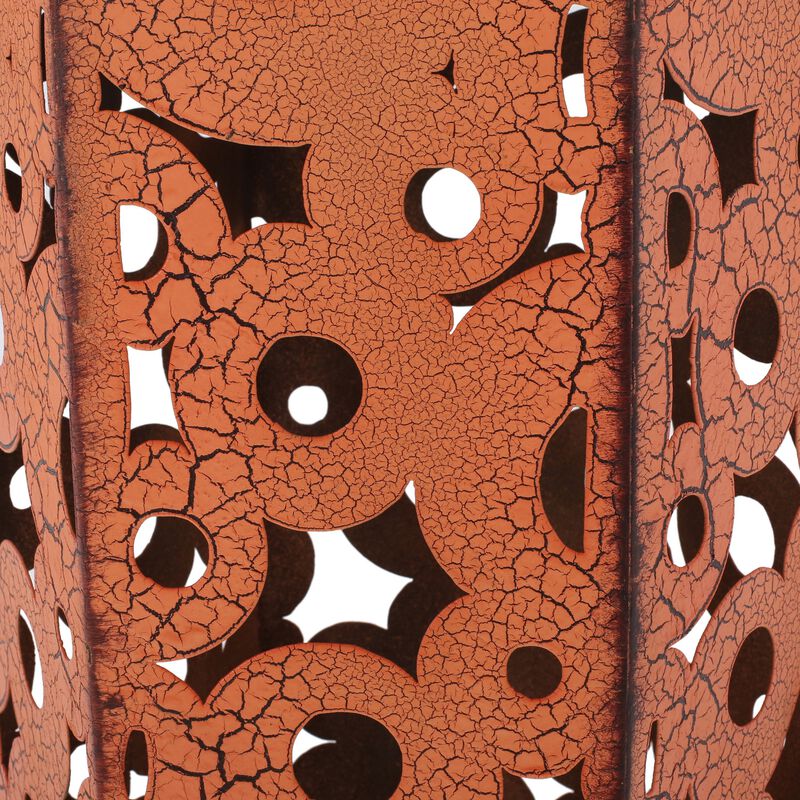 Silva Accent Table Set of 2, Hexagonal Top, Cut Pattern, Orange Iron - Benzara