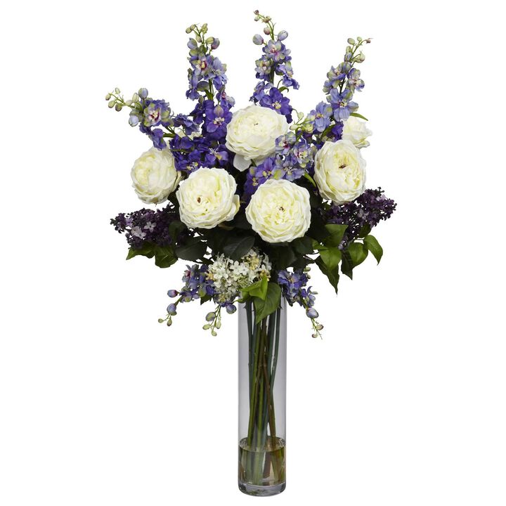 Nearly Natural Rose, Delphinium and Lilac Mix Purple