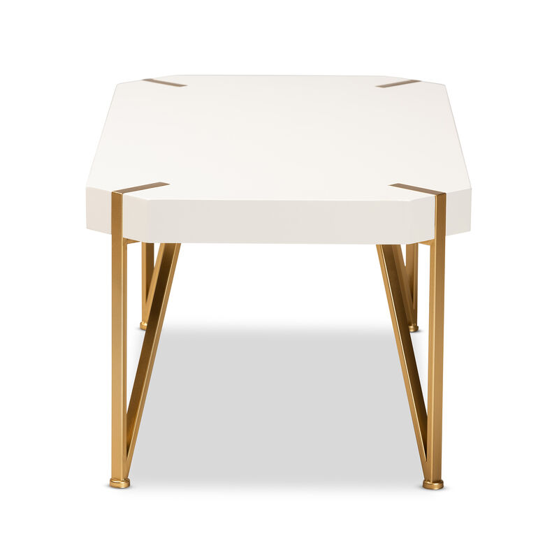 Baxton Studio Kassa Brushed Gold Metal And White Finished Wood Coffee Table