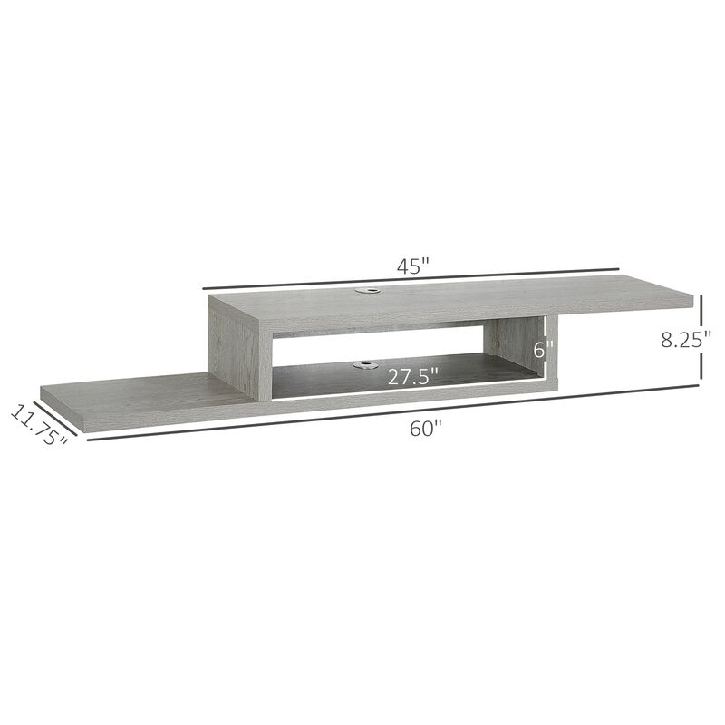 Grey Living Room Storage: Wall-Mounted Floating Media Console